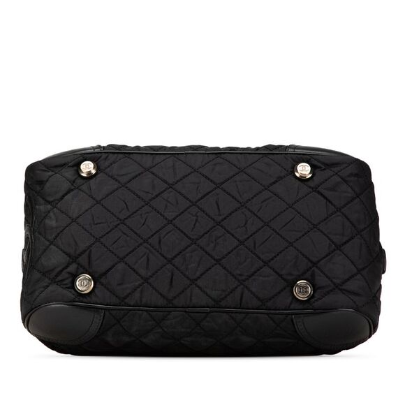 Pre Loved chanel Quilted Nylon Satchel Handbag Women Black Handbags - Picture 3 of 8